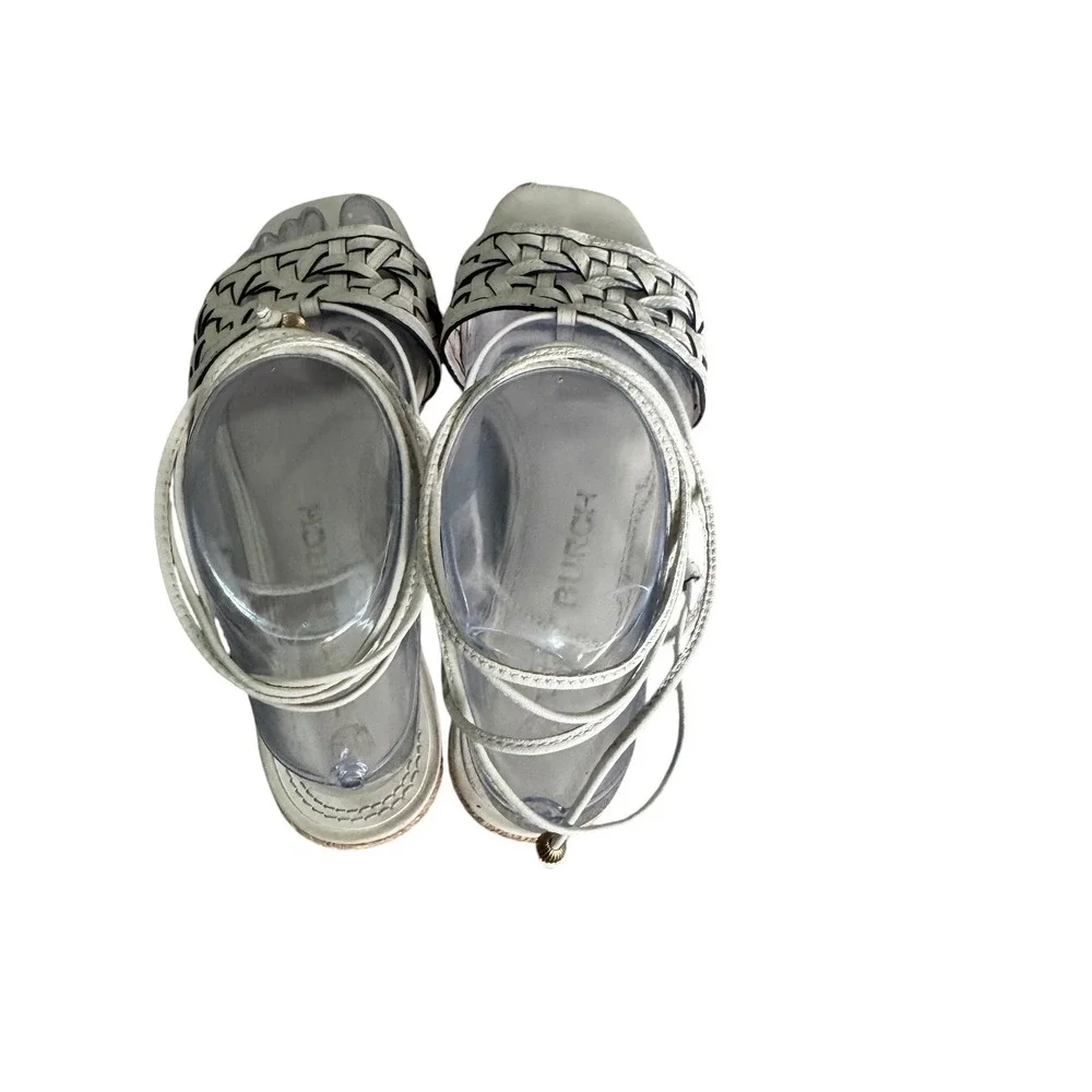 Tory Burch Cream Leather Woven Lace Up Gladiator Sandals Espadrille Trim Flat